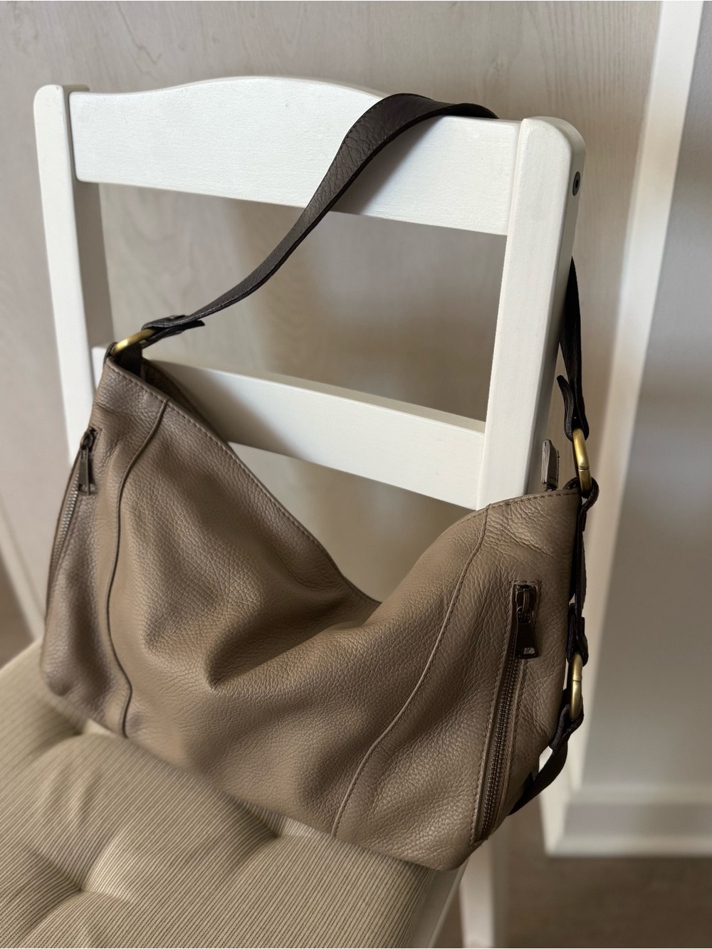 Sundance Italian Pebbled Leather Hobo Bag Taupe